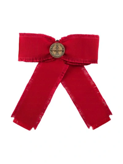 Shop Gucci Grosgrain Bow Brooch In Red