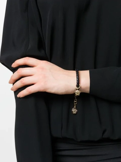 Shop Versace Woven Medusa Charm Bracelet In Black