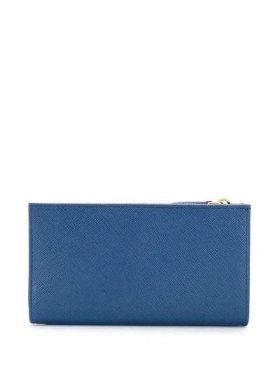Shop Prada Logo Plaque Wallet In Blue