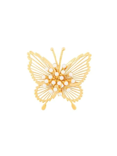 Pre-owned Monet Vintage 1970's Butterfly Brooch In Gold