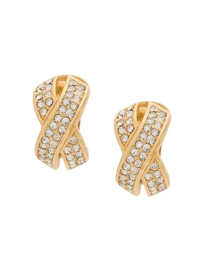 Pre-owned Dior 1980s  Crystal-embellished Earrings In Gold