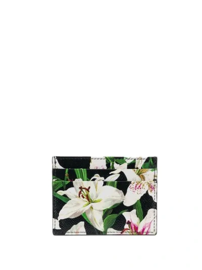 Shop Dolce & Gabbana Lily Print Cardholder In Black