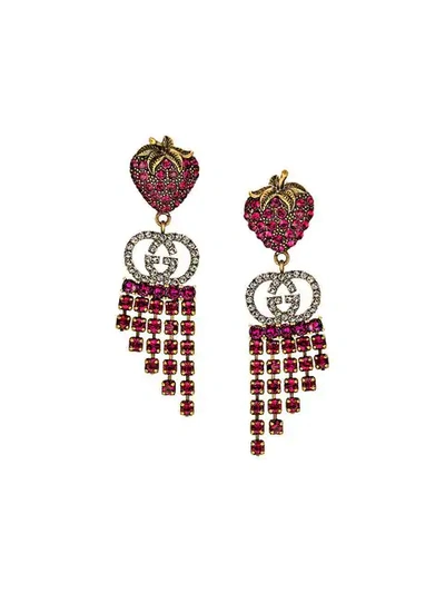 Shop Gucci Strawberry Drop Earrings In Red