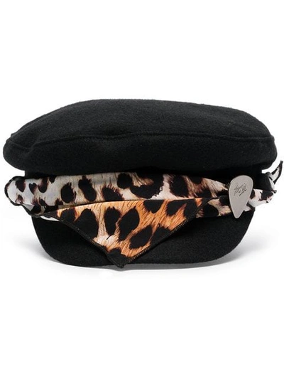Shop Rockins Black And Brown Scarf Detail Wool Hat