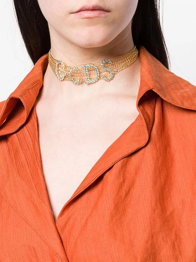 Shop Gcds Crystal Embellished Logo Necklace In Gold