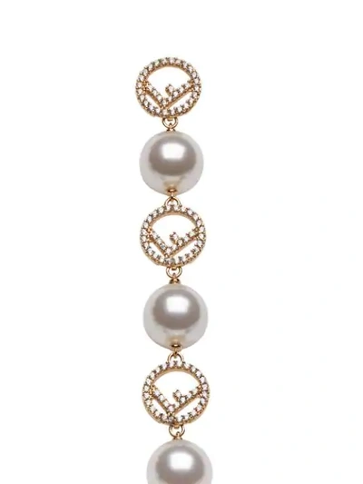 Shop Fendi Drop F Motif Earrings In F18a4-soft Gold +white +cr