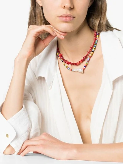 Shop Anni Lu Stone Beaded Necklace In Red