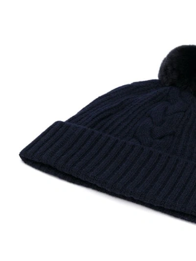 Shop N•peal Fur Bobble Cable Beanie In Blue