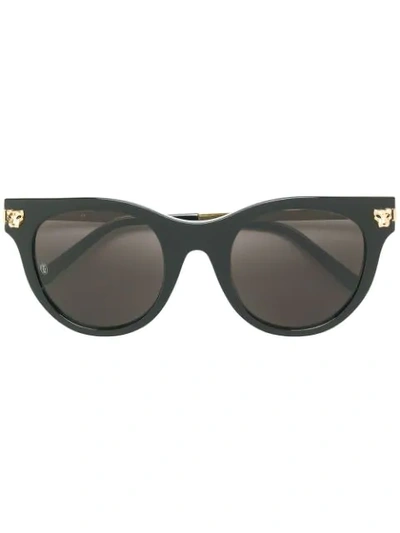 Shop Cartier Round Frame Panther Sunglasses In Black