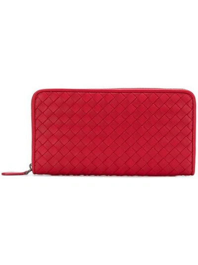 China red Intrecciato nappa zip around wallet