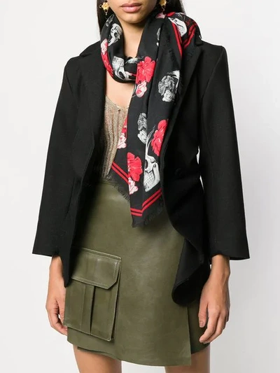 Shop Alexander Mcqueen Skull And Flower Scarf In Black