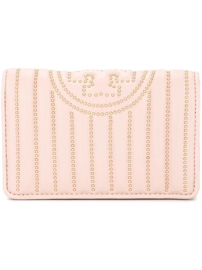 Shop Tory Burch Fleming Studded Wallet In Pink