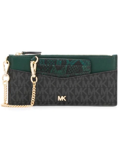 Shop Michael Michael Kors Monogram Zipped Wallet In Black