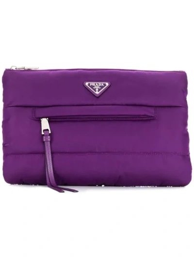 Shop Prada Logo Plaque Padded Purse In Purple