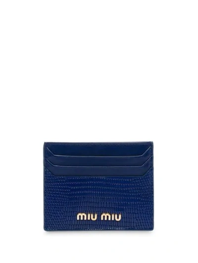 Shop Miu Miu Lizard-print Cardholder In F0021 Ink Blue