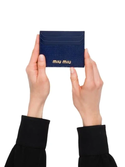 Shop Miu Miu Lizard-print Cardholder In F0021 Ink Blue