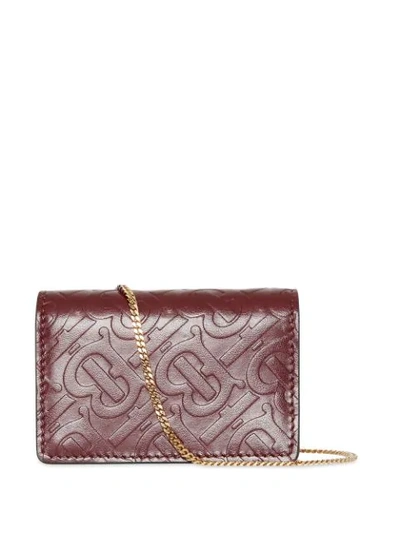 Shop Burberry Monogram Leather Card Case With Detachable Strap In Red