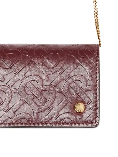 Shop Burberry Monogram Leather Card Case With Detachable Strap In Red