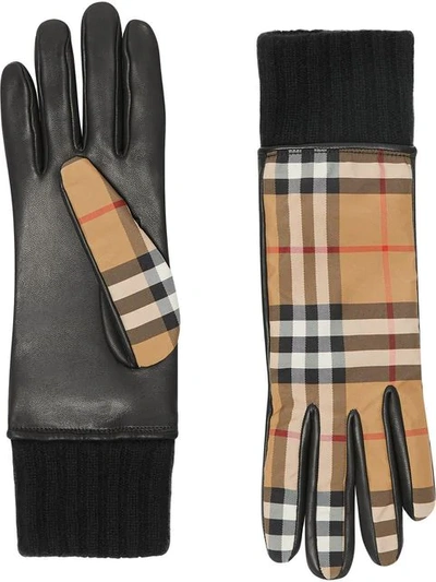Shop Burberry Cashmere-lined Vintage Check And Lambskin Gloves In Brown