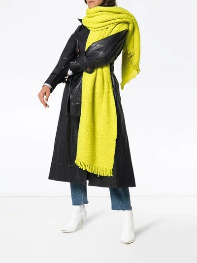Shop Aessai Yellow Oversized Frayed Wool Blanket Scarf