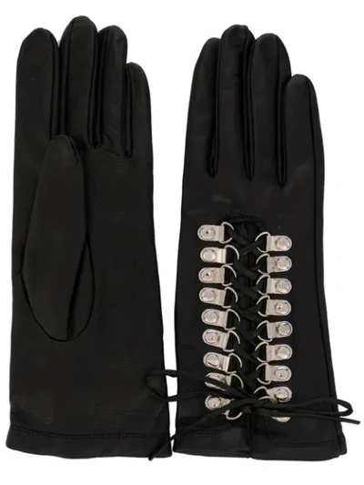 Shop Manokhi Lace Up Gloves In Black