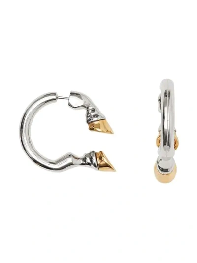 Shop Burberry Palladium And Gold-plated Hoof Open-hoop Earrings In Palladio/gold