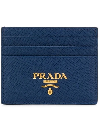 Shop Prada Saffiano Card Case - Blue