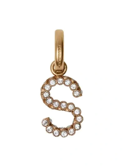 Shop Burberry Crystal ‘s' Alphabet Charm In Gold