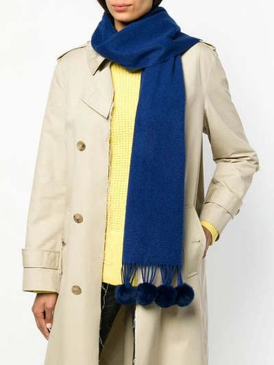 Shop N.peal Fur Bobble Woven Scarf - Blue