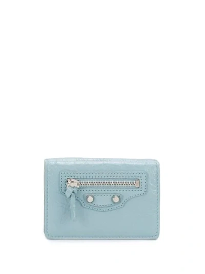 Shop Balenciaga Mini Textured Wallet - Blue