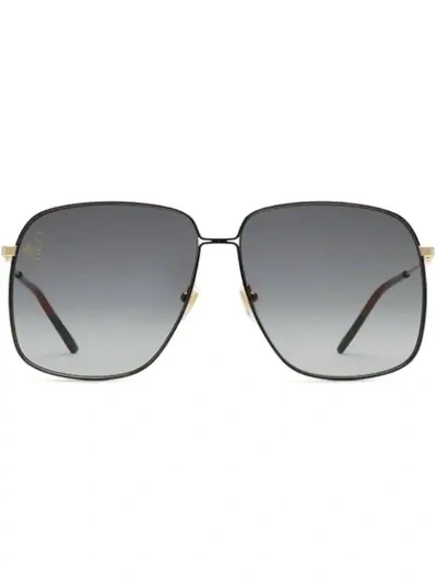 Shop Gucci Rectangular-frame Metal Sunglasses In Black