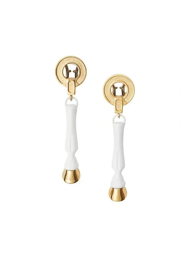 Shop Burberry Resin And Gold-plated Hoof Drop Earrings In White
