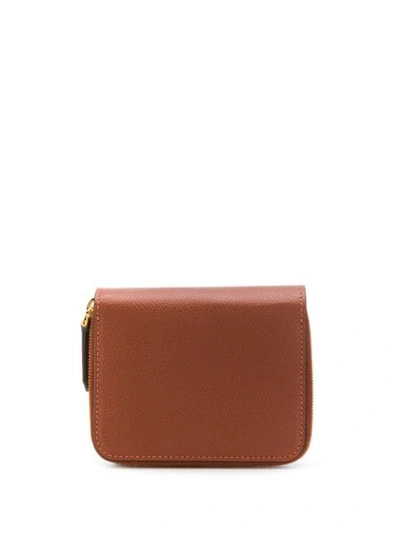 Shop Fendi Pebbled Leather Logo Wallet In Brown