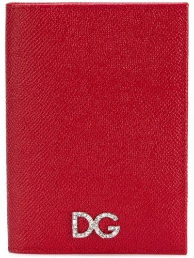 Shop Dolce & Gabbana Embellished Logo Passport Holder In Red