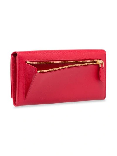 Shop Prada Logo Plaque Wallet In Red