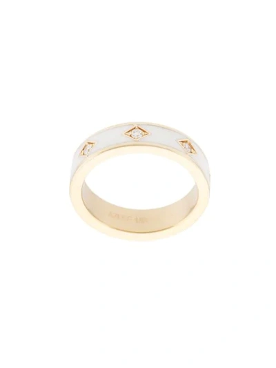 Shop Azlee 18kt Yellow Gold White Enamel White Diamonds Ring In Ylwgld