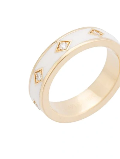 Shop Azlee 18kt Yellow Gold White Enamel White Diamonds Ring In Ylwgld