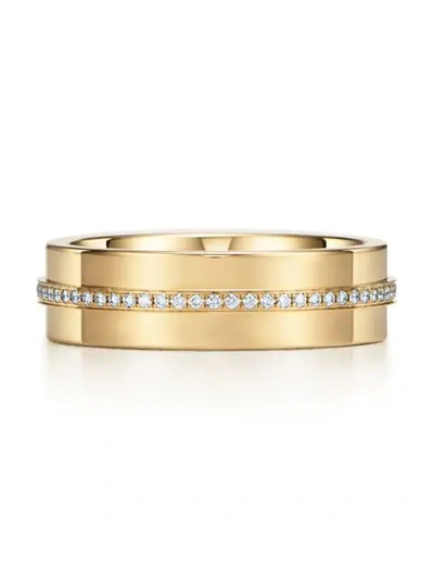 Shop Tiffany & Co 18kt Yellow Gold Tiffany T Two Diamond Narrow Ring In Metallic