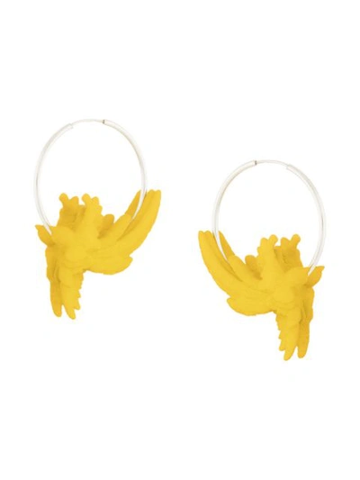 Shop Olgafacesrok Small Bird Hoops In Yellow