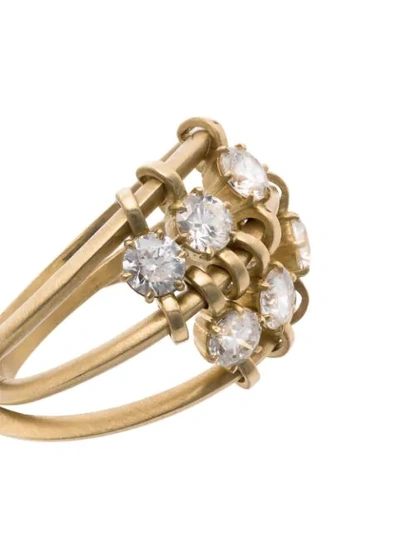 Shop Jade Trau 18kt Yellow Gold 3 Band Diamond Ring In Metallic
