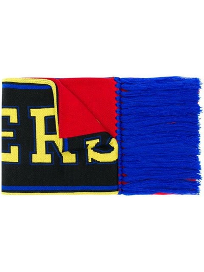 Shop Versace Fringed Logo Scarf In Red