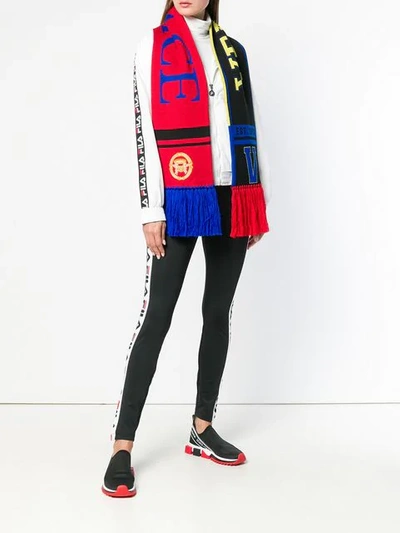 Shop Versace Fringed Logo Scarf In Red