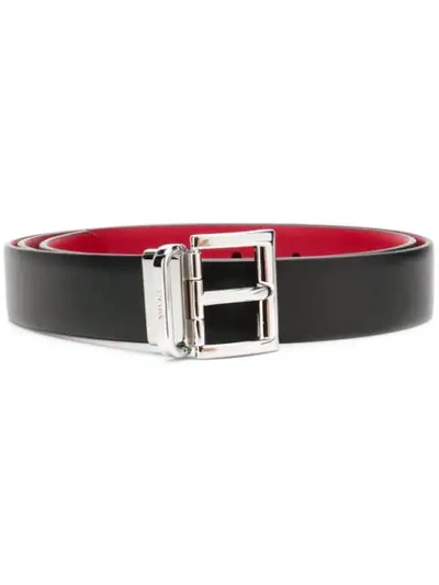 Shop Prada Classic Leather Belt In F0lj4 Nero/ Fuoco