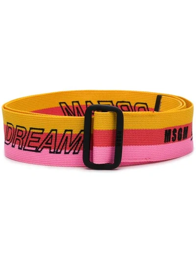 Shop Msgm Striped Logo Belt In Pink