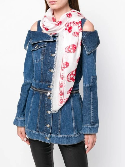 Alexander Mcqueen Skull Embroidered Scarf In White