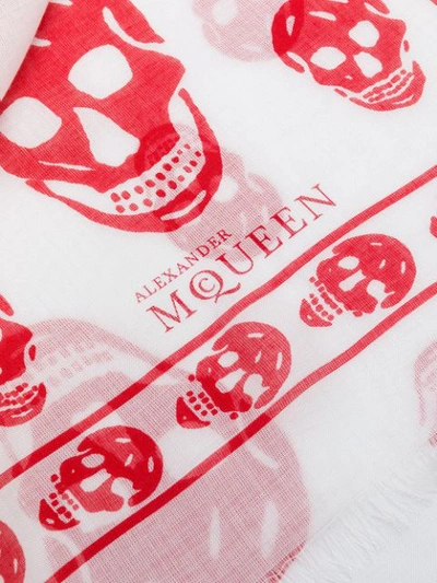 Alexander Mcqueen Skull Embroidered Scarf In White