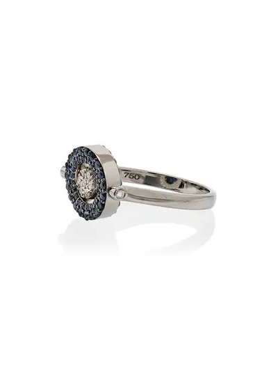 Shop Luis Miguel Howard 18k White Gold Reverso Mini Rounded Sapphire Ring In Silver