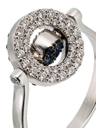 Shop Luis Miguel Howard 18k White Gold Reverso Mini Rounded Sapphire Ring In Silver