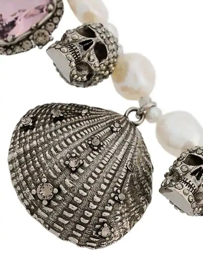 Shop Alexander Mcqueen Shell Beaded Choker Necklace In Silver