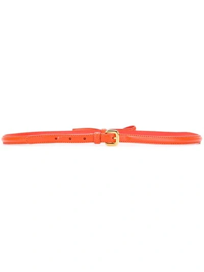 Shop Prada Bow Detail Slim Buckle Belt In Orange